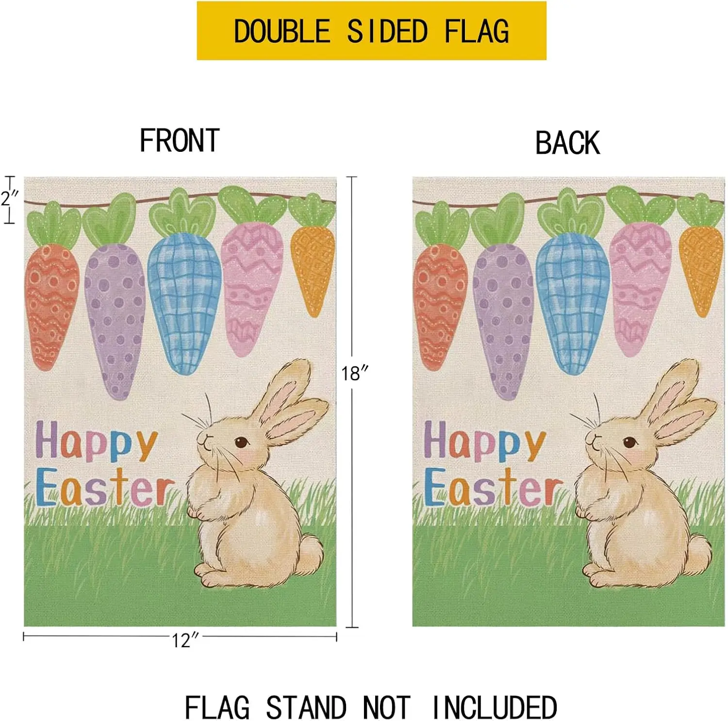 Happy Easter Bunny Garden Flags Double Sided, Colorful Carrots and Rabbit Yard Flag, Farmhouse Outdoor Decorations Spring Ho SSL