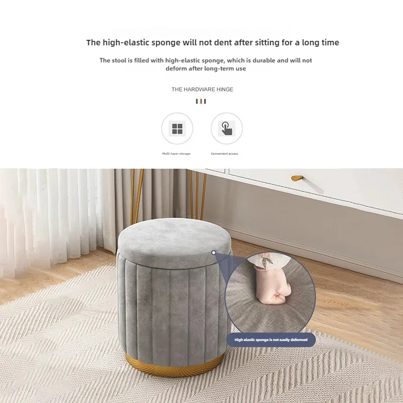 Runder Make-up-Hocker mit leichtem, luxuriösem Design, gepolsterter Frisierstuhl für Schlafzimmer, Waschtisch oder Wohnzimmerbank