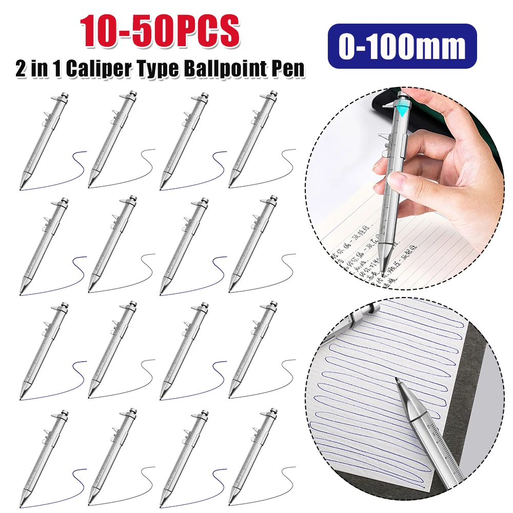 

2 in 1 Caliper Type Ballpoint Pen 0-100mm Vernier Bullet-tip Design Stationery Portable Tools for Kids Children