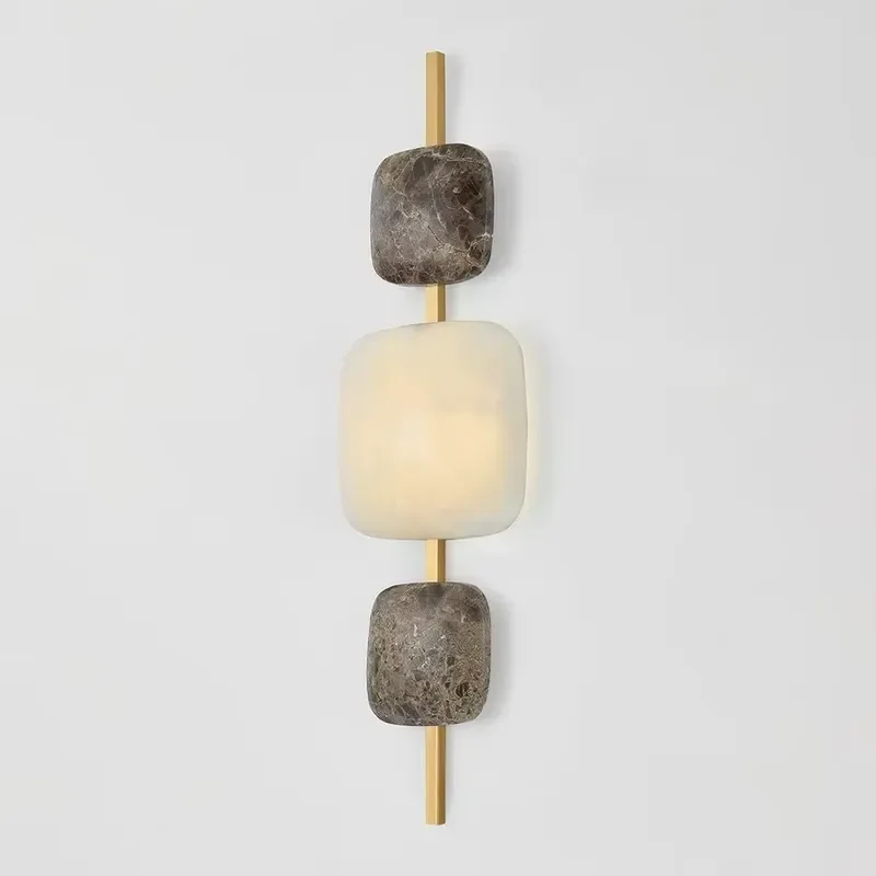 Italian Minimalist Natural Alabaster Gold Shade Brass LED Wall Sconce Modern Wall Light Living Room Bedroom Hotel Corridor view 3