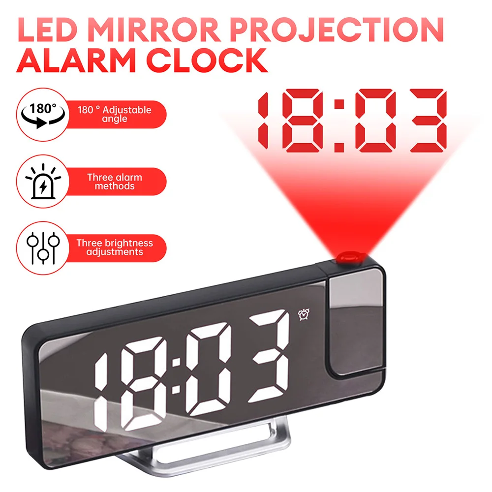 

LED Projection Digital Alarm Clock 180 Degrees Rotatable Electronic Table Clock Temperature Date Display Bedside Alarm Clock