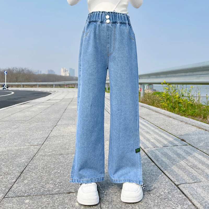 IENENS High Waist Jeans Girl\'s Baggy Jeans Straight Loose Wide-leg Pants Spring and Autumn Korean Fashion Denim Trousers