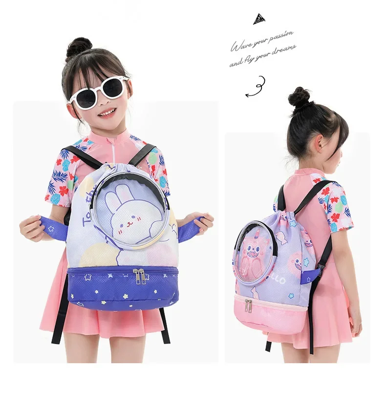 Cartoon Swimming Bag Waterproof for Kids Women Wet Dry Clothes with Shoes Goggles Storage Pouch Children Water Sports Backpack