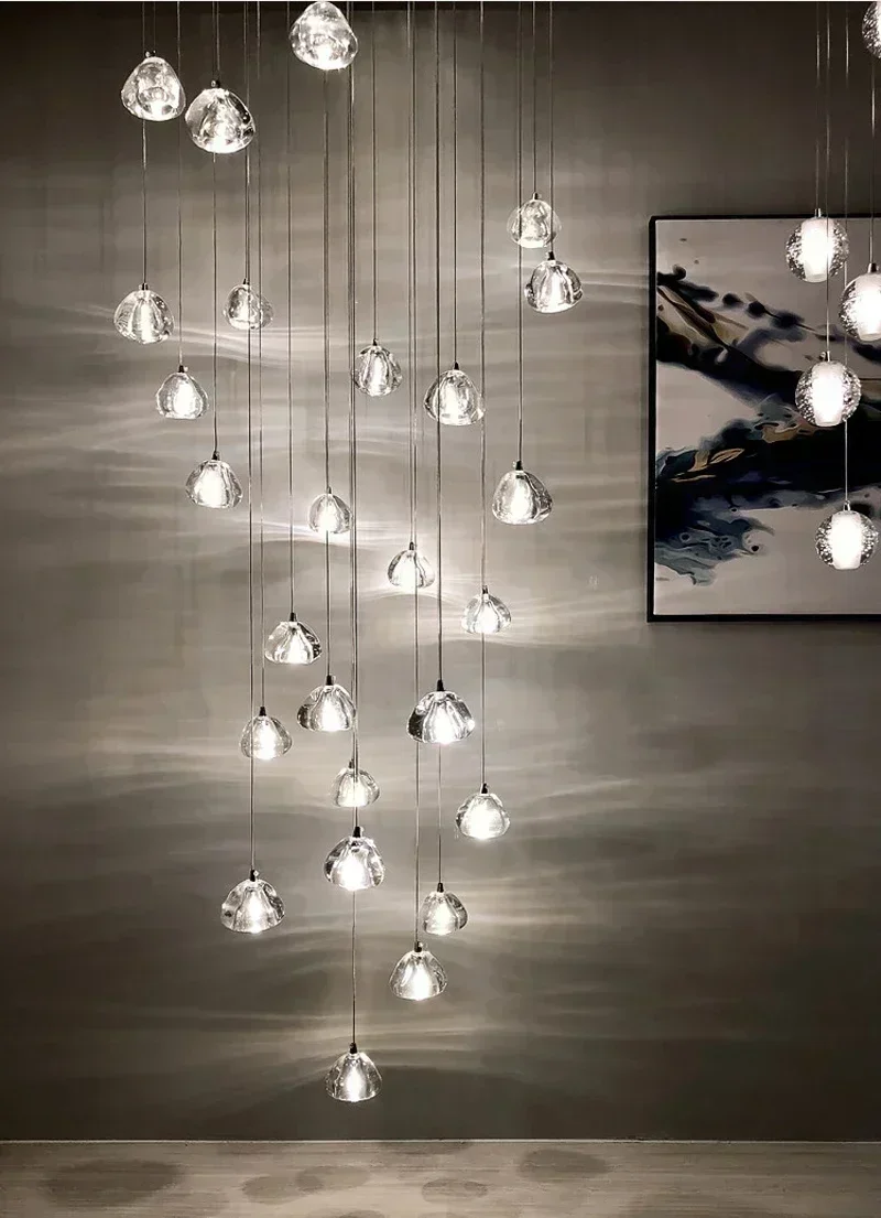 Staircase Modern Crystal Chandelier Big Nordic LED Hanging Lighting Large Glass Globe Chandeliers Luxury  Pendant Lamps
