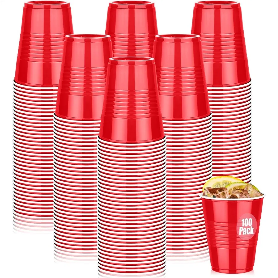 

100 упаковок красных пластиковых стаканчиков, 12 унций, стаканчики для вечеринки, сверхмощные стаканчики для питья, рождественские чашки для свадьбы, дня рождения, пивного вкуса Ser