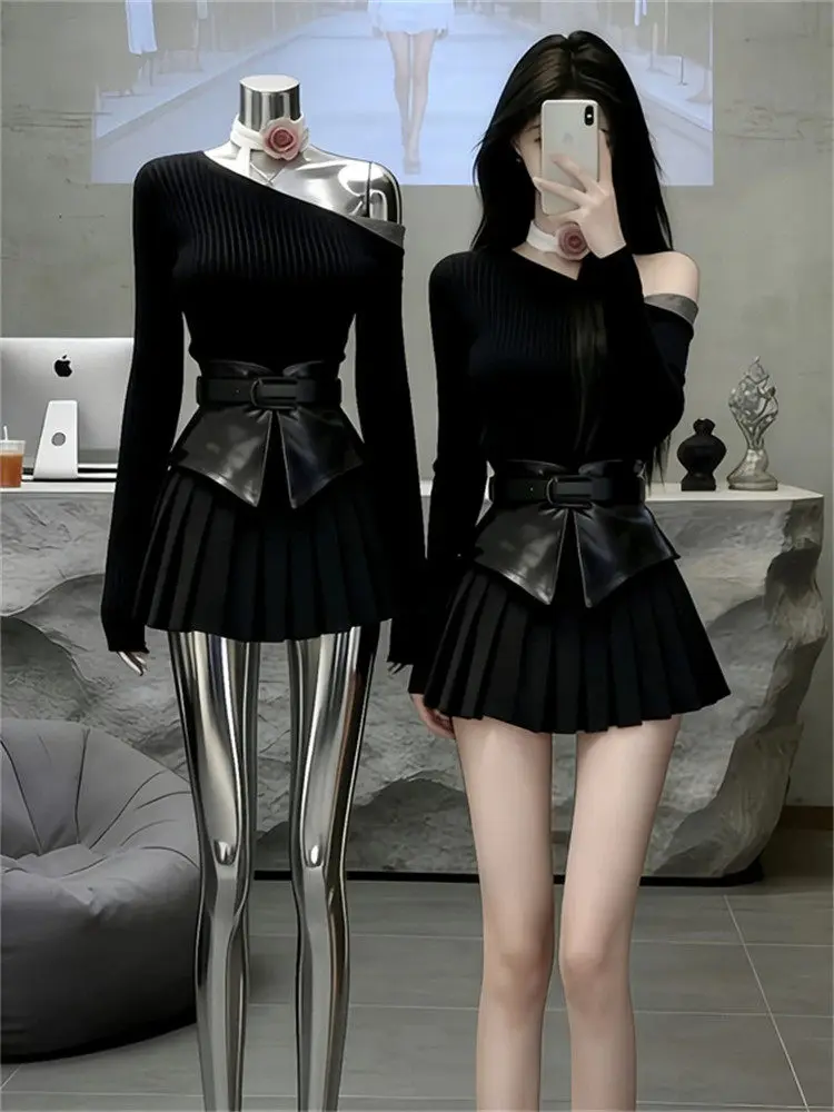 

Hebe Sle женский комплект с открытыми плечами, весенний новый повседневный костюм из двух предметов с высокой талией и поясом, груша ape Long Sve, солнцезащитный крем