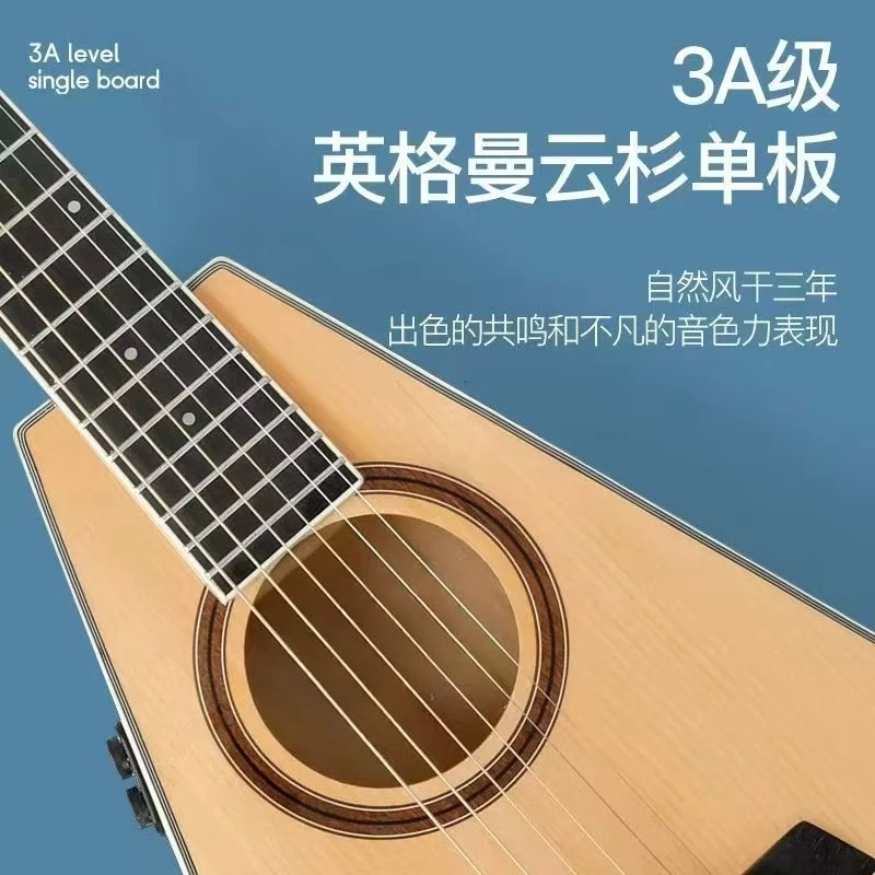 Guitarra de viagem eletroacústica de abeto maciço de 32 polegadas de alta qualidade com captador de vibração para uso musical