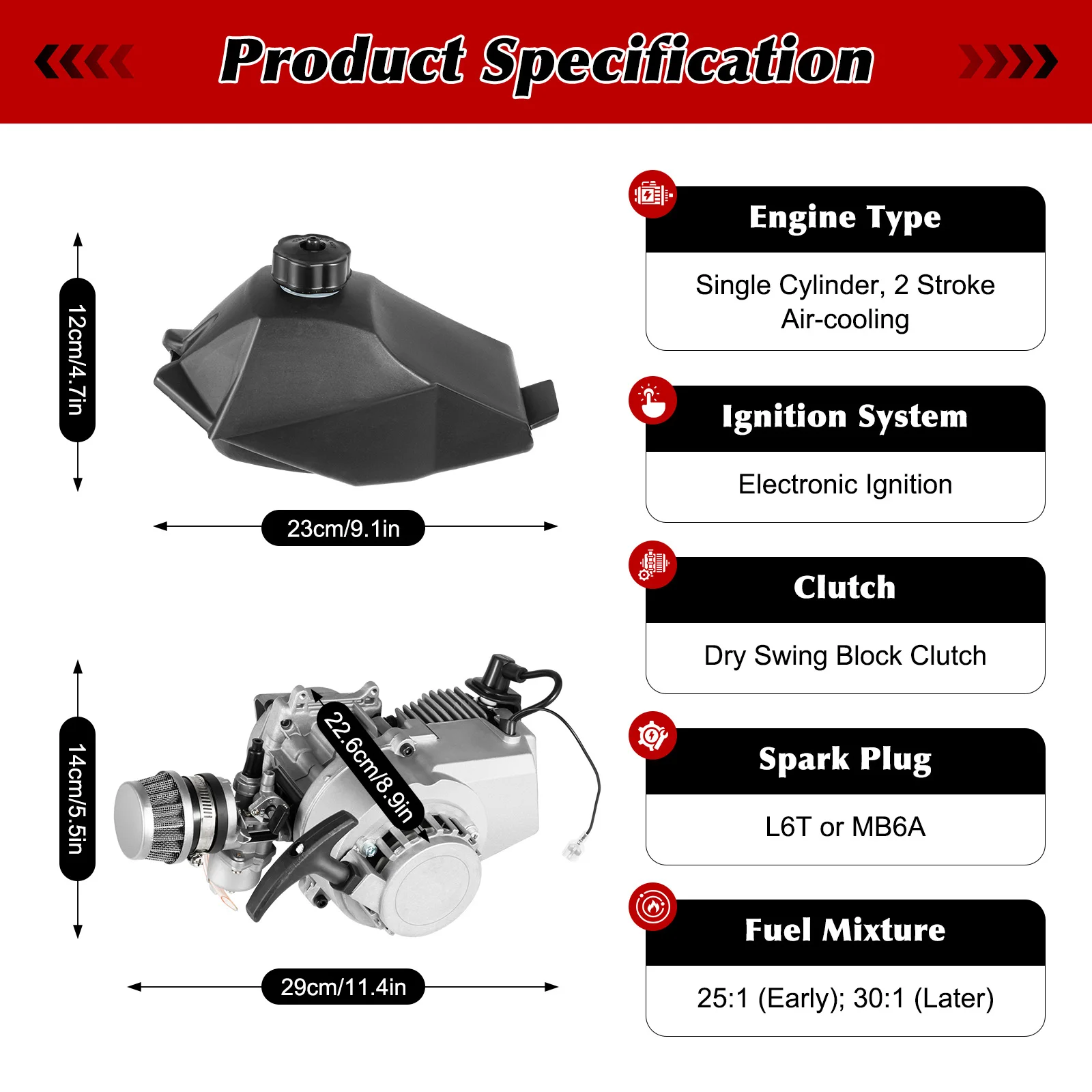 Single Cylinder Two-Stroke Pull Start Engine Motor for Mini Dirt Bike Motorbike Scooter ATV Buggy 4-Wheel Quad Pit Pocket Bike