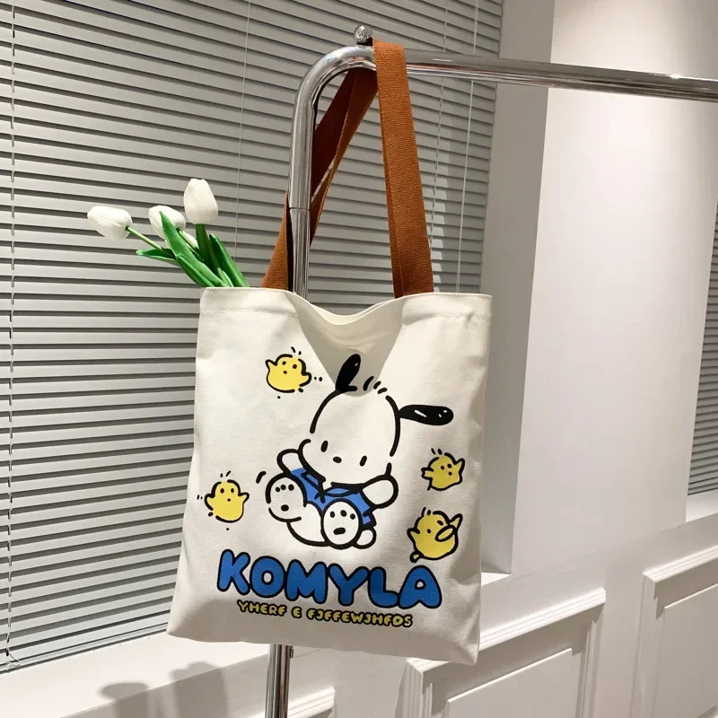 Sanrio Pochacco Large Capacity Shoulder Bags Casual Shopper Bag Tote Canvas Cartoon Print Zipper Ulzzang Handbags Cheap Women