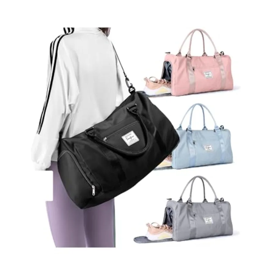 Small Black Sports Gym Duffel Bags for Women Men, Travel Totes Bag Cute Weekender bag with Wet Pocket and Shoe Compartment for