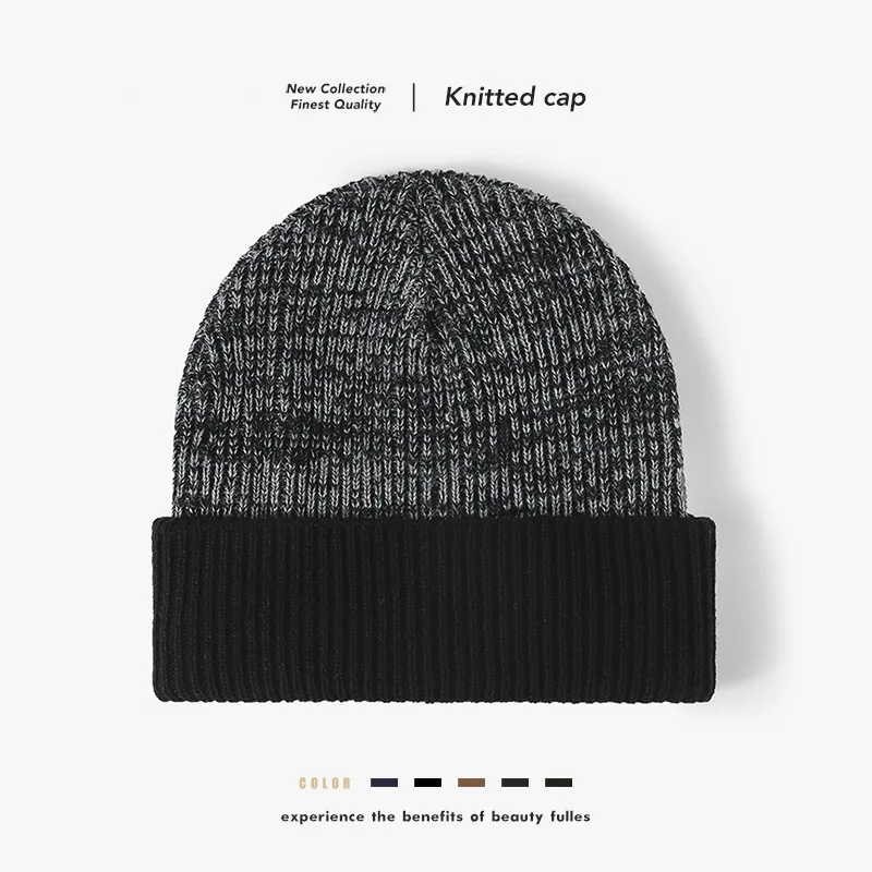 

Color Blocked Acrylic men's women's Styles Big Head Warm Versatile Showing Face Small Pile Yarn Hat Cold Hat Knit Hat M856