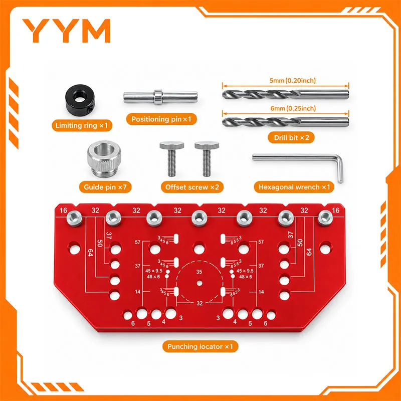 YYM Door Positioning Clamp & Drill Guide Template, Cabinet Hole Drilling Jig, Woodworking Tool for Beginners and Professionals