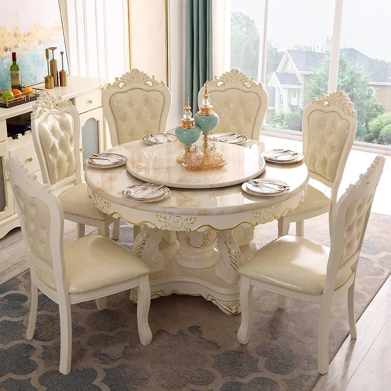 Mesa de comedor de lujo de estilo nórdico, diseño de cocina, juegos de mesas de comedor redondas europeas para restaurante, sillas, muebles de mármol para cocina