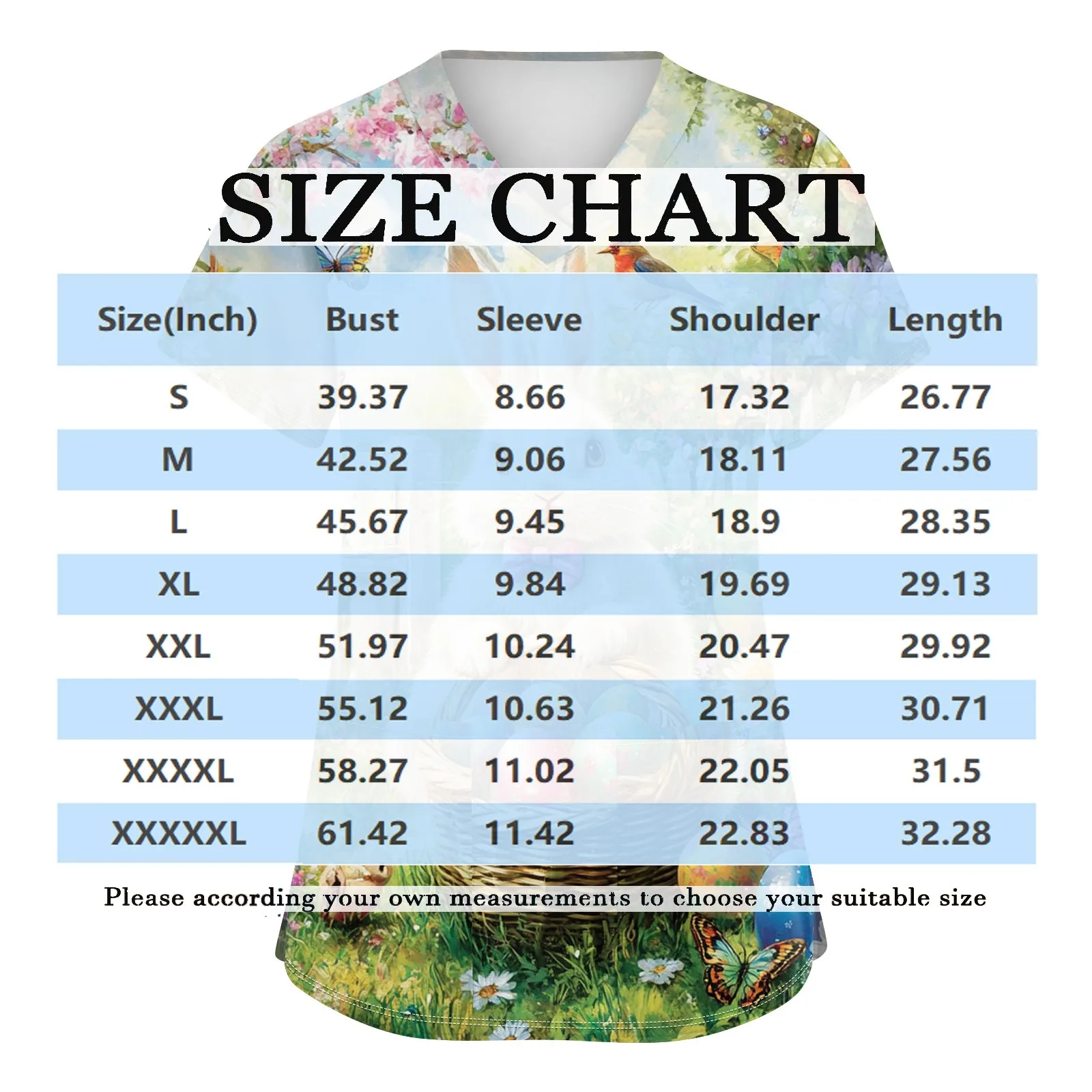 เครื่องแบบผู้หญิงทางการแพทย์ Easter Bunny การ์ตูนพิมพ์สูติศาสตร์พยาบาล V คอสั้นแขนเสื้อ Tees สัตว์เลี้ยง Medical Scrubs สําหรับผู้หญิง