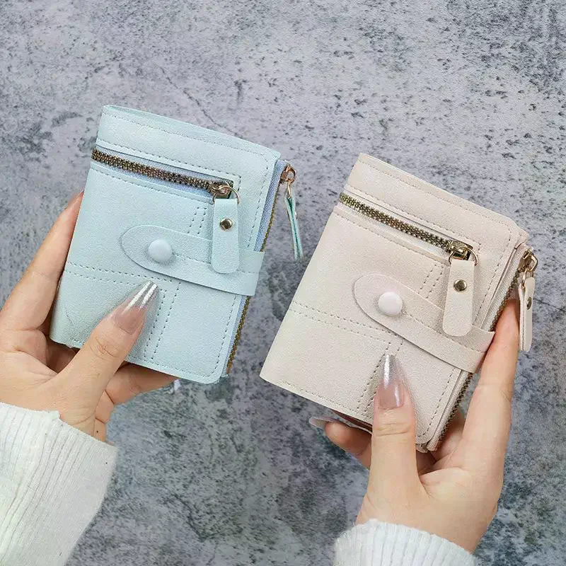 Wallet New Solid Color Button Wallet Female Short Card Holder Wallet Thin Ladies Wallet Card Clip Coin Purse