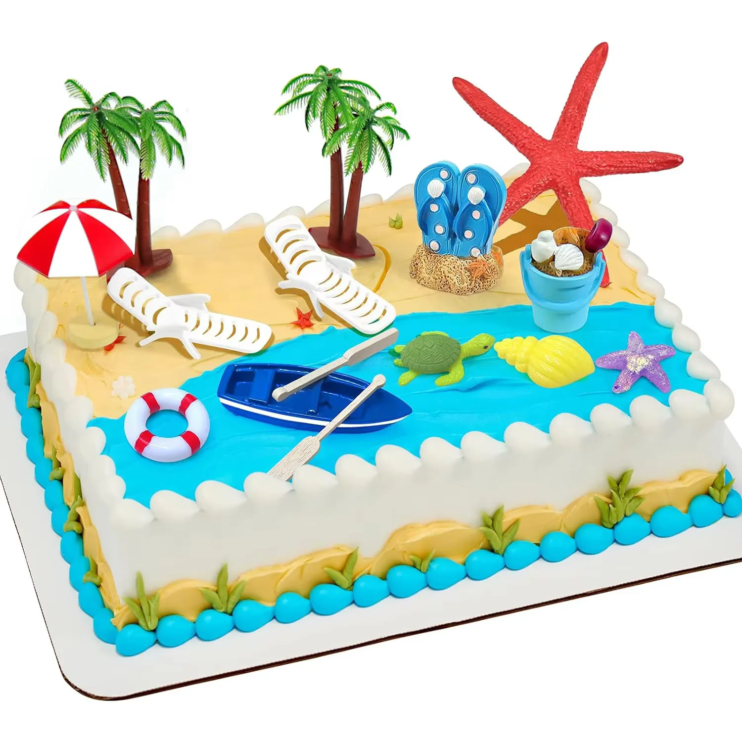 15 piezas de adornos de pastel de océano de verano, suministros de decoración de fiesta temática tropical hawaiana Aloha Luau para fiesta en la piscina, cumpleaños, boda