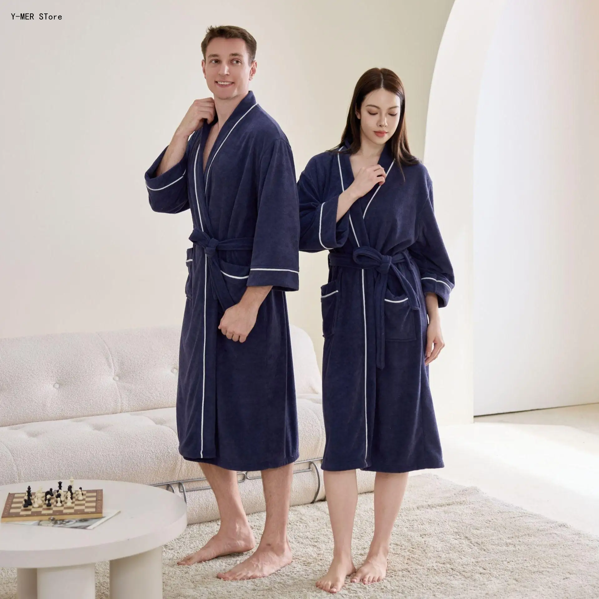 Long Terry Cloth Bathrobe Unisex Men Women Couple Robes Hotel Homestay Spa Robe Soft Towel Fabric Loungewear Sleepwear Pajamas