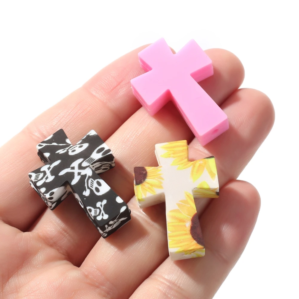 10Pcs 22x31mm Colorful Cross Shape Silicone Beads Print Leopard Teether Bead Handmade Jewelry Making DIY Necklace Pacifier Chain