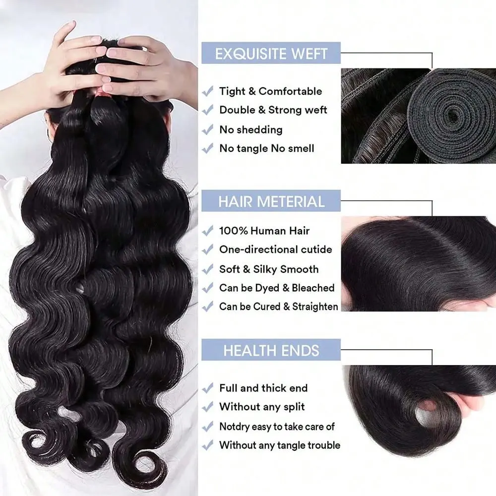 الجسم موجة المياه 12 32 بوصة الخام عذراء غير المجهزة 100% ريمي وصلة إطالة شعر طبيعي متموج 1 3 4 حزم لحمة مزدوجة السائبة تجديل
