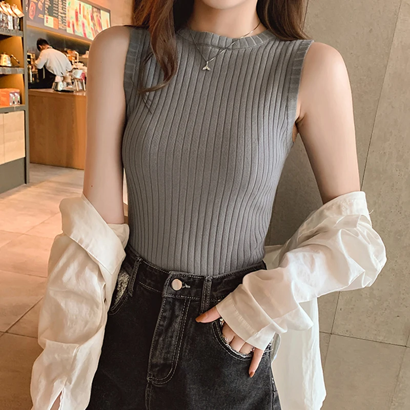 Summer New Style Temperament Sleeveless Knitted Sweater Outer Wear Trendy Slim Fit Bottoming Shirt Versatile Tops For Women