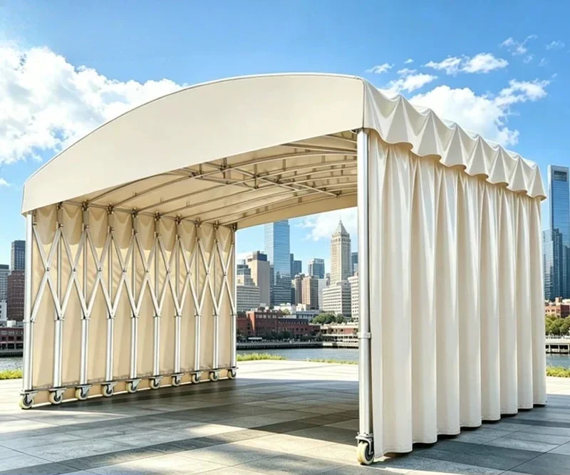 Push-pull canopy outdoor rainproof retractable large mobile canopy warehouse supper stall electric retractable