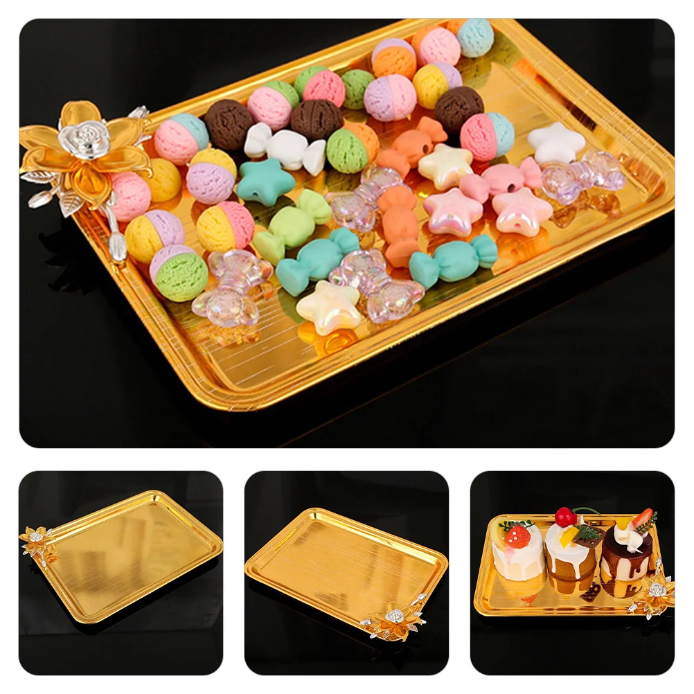 

Metal Food Serving Tray Decorative Rectangular Platter for Home Party Fruits Snacks Storage Easy Clean