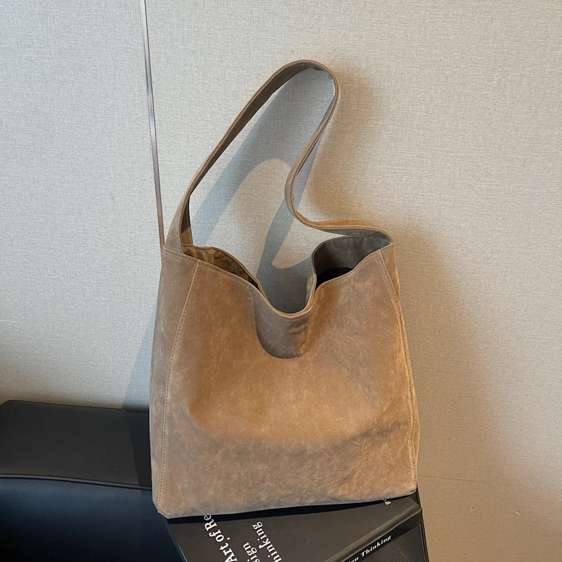 Vintage Soft Canvas Shoulder Bag Large Capacity Casual Tote Bag Simple Solid Color Hobo Bag Daily Shopping School Crossbody Bags