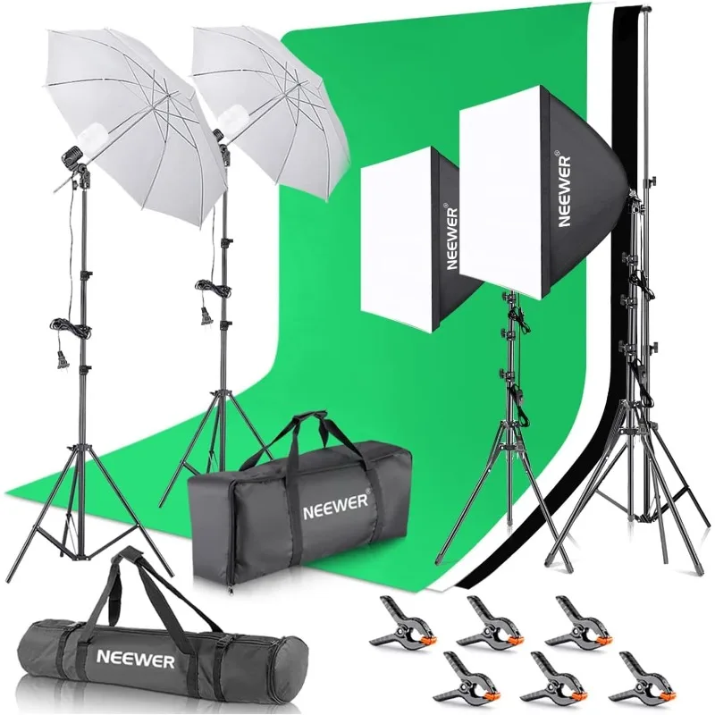 Photography Lighting kit with Backdrops, 8.5x10ft Backdrop Stands, UL Certified 5700K 800W Equivalent 24W LED Umbrella Softbox