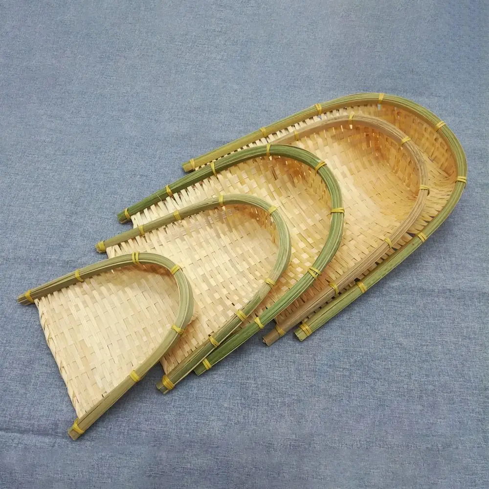 Handmade Kitchen Storage Fruit Bread Basket Storage Trays DIY Decorative Raft Dustpan Weaving Bamboo Sieve