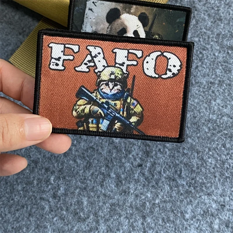 Samurai Cat Print Patches Tactical Morale Panda Badge Hook and Loop Armband Backpack Clothing Decorative Accessory Sticker