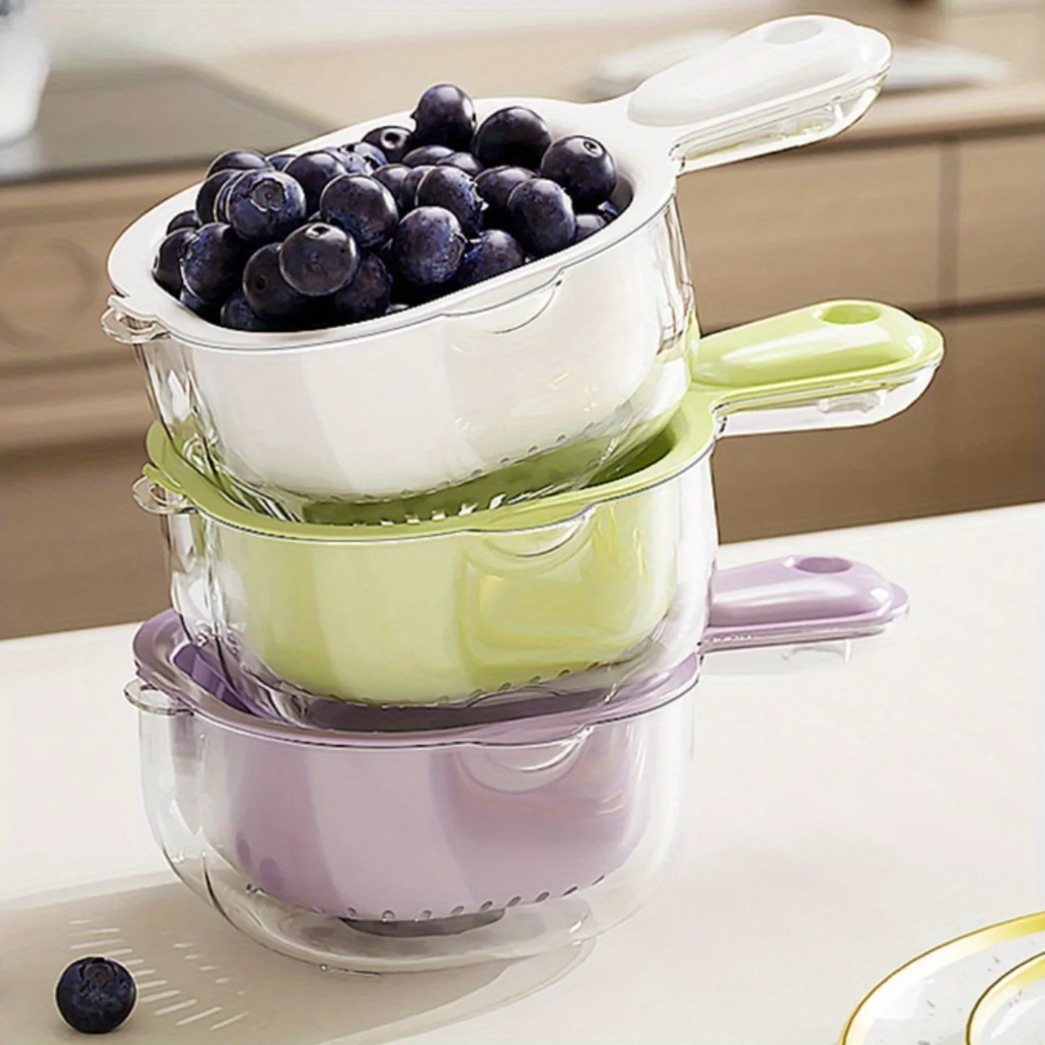 

1pc Handle double wash fruit artifact drain basket kitchen new living room shower basket exquisite small fruit plate