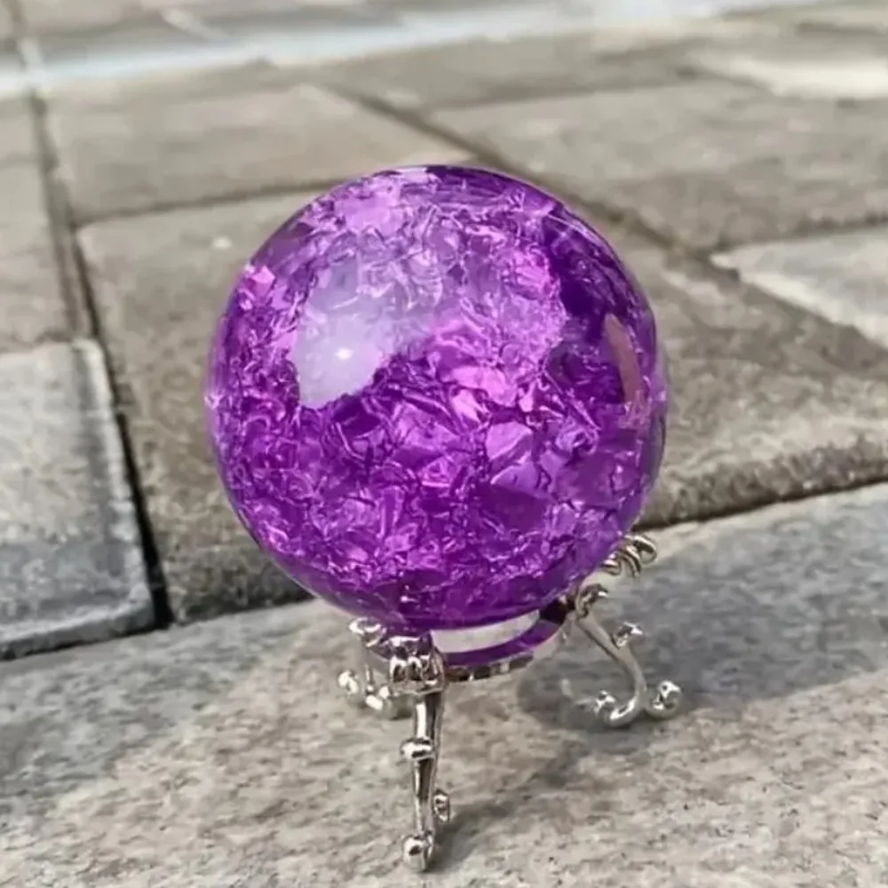 Elegant Purple Crystal Ice Crack Sphere with Metal Base, Stunning Home Accent, Unique Dad Gift Idea, Decorative