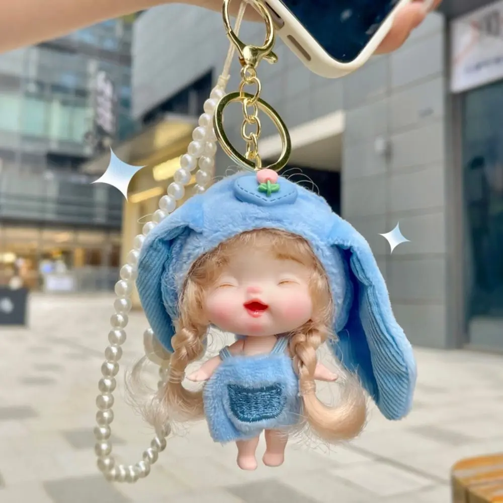 Interactive Girl Doll Keychain Miniature Creative Rabbit Girls Toy Keyring Baby Cartoon Girl Model Doll Key Pendant