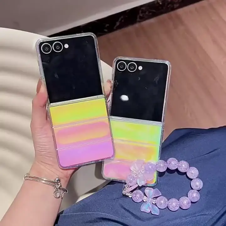 Luxury Gradient Laser Phone Case Wrist Chain Bracelet for Samsung