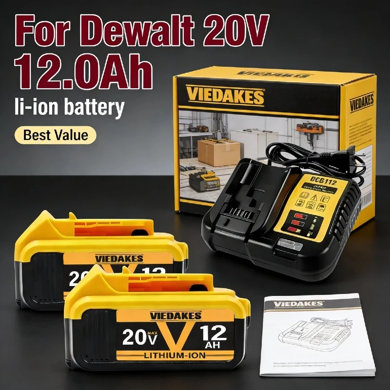 

viedakes Original 20V 12.0Ah MAX Battery Power Tool Replacement For DeWalt 20v Battery DCB184 DCB181 DCB182 DCB200 20V 12AH