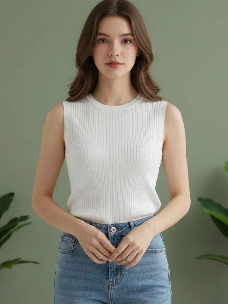 2026 Korea Knitted Vests Women Top Summer Sleeveless Blouse Women Tops Women O-neck Knitted Blouse Shirt Clothes