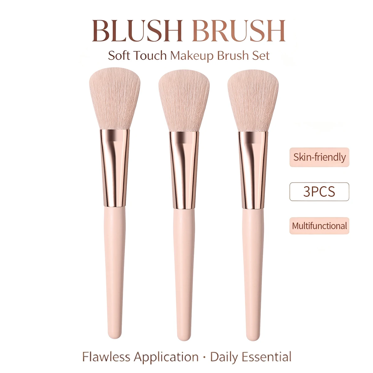 3Pcs Blush Brush Set Soft Skin‑Friendly Face Makeup Brushes Multifunctional Cosmetic Tools For Blush Highlight Contour Daily Mak