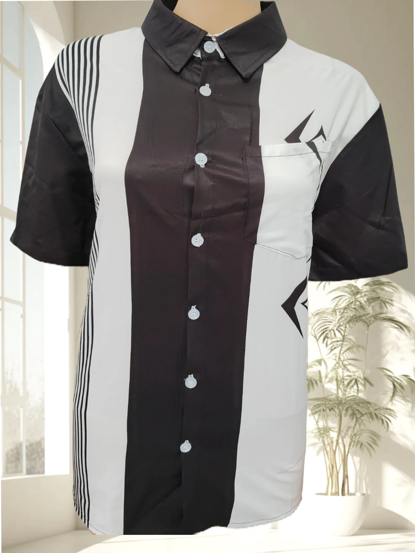 

Мужская летняя рубашка с коротким рукавом и принтом для мужчин, повседневный топ, тонкая пляжная рубашка, мужская одежда, поло с высоким воротником 2025