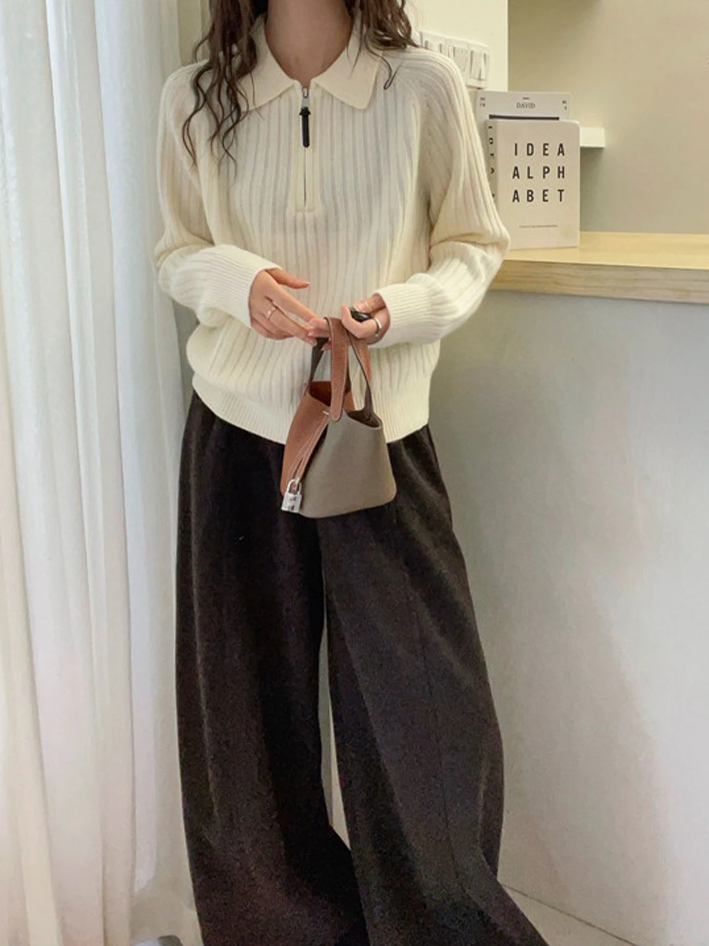 سترة كشمير أنيقة بأكمام طويلة على الطراز الكوري بلون واحد متعددة الاستخدامات بياقة للنساء ضرورية لموسم الشتاء