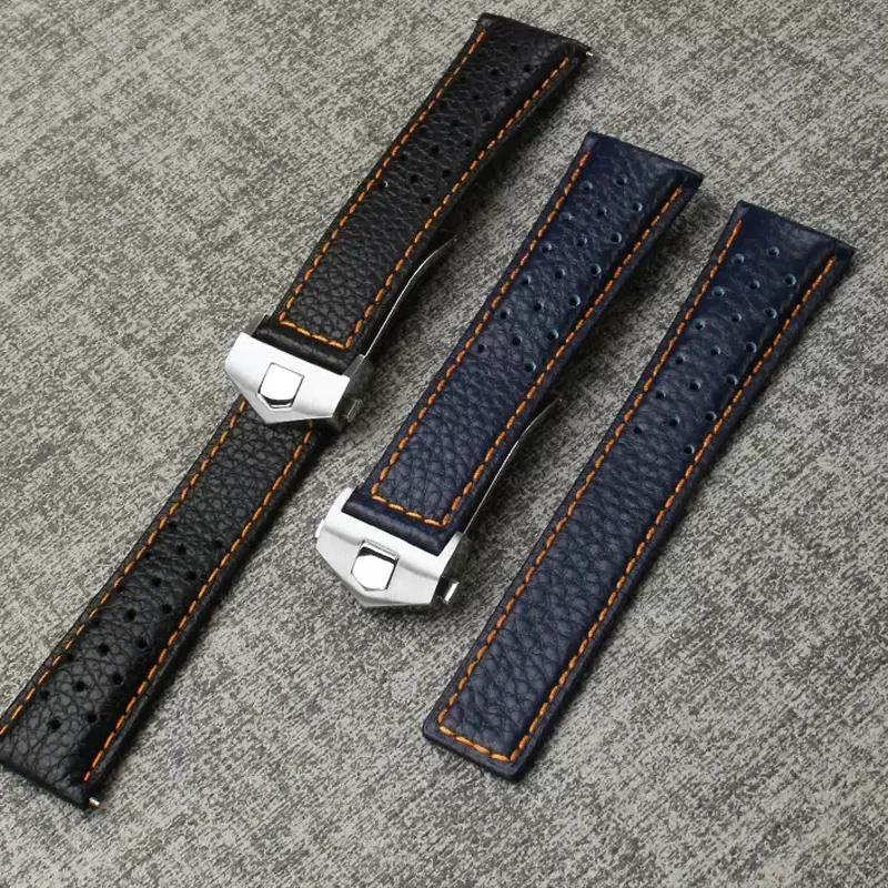 

For TAG Heuer MONACO CARRERA CAW211R/P genuine Leather Watchband with Folding Buckle lychee print cowhide Strap MAN Bracelet