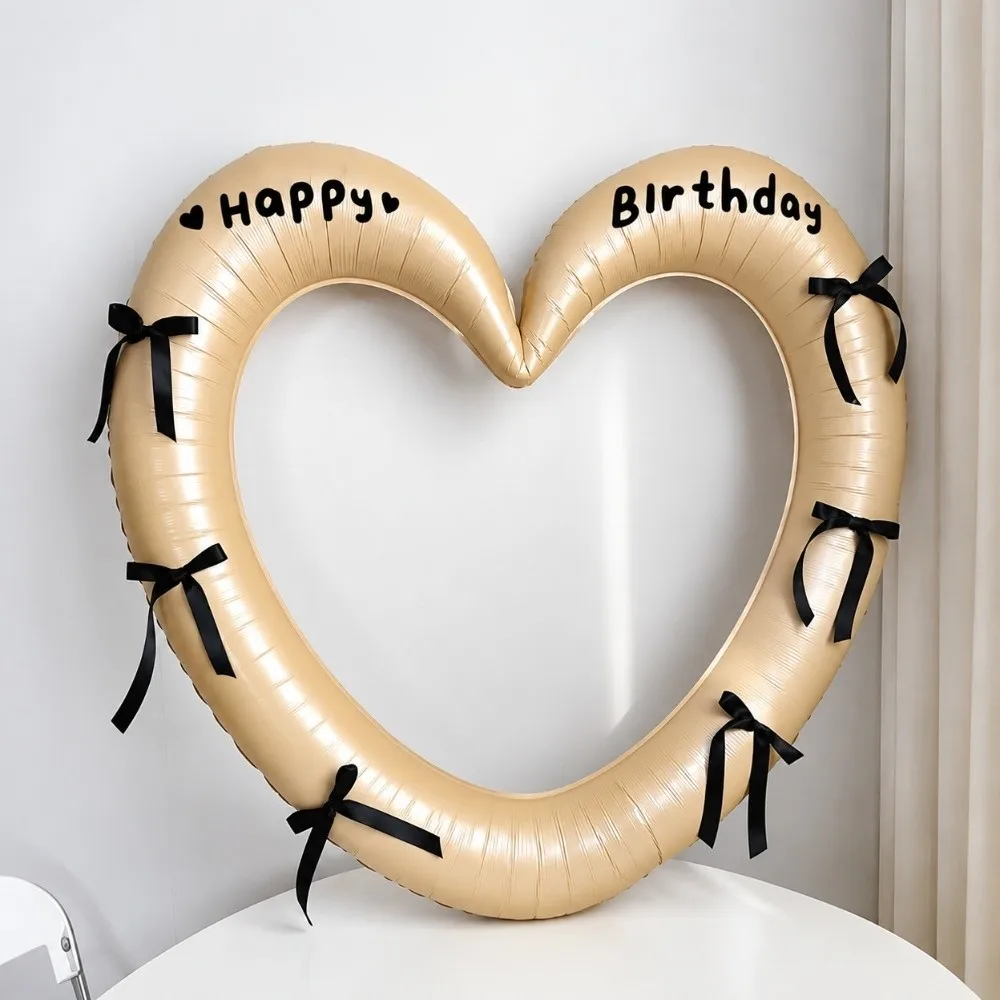 Bowknot Stickers Giant Heart Balloon Reusable Inflatable Love Balloon Metallic Romantic Photo Frame Balloon Birthday Party