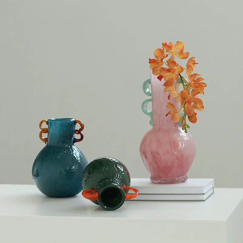 Binaural magnetic powder handmade two-color pattern big belly bottle dining table entrance soft countertop vase