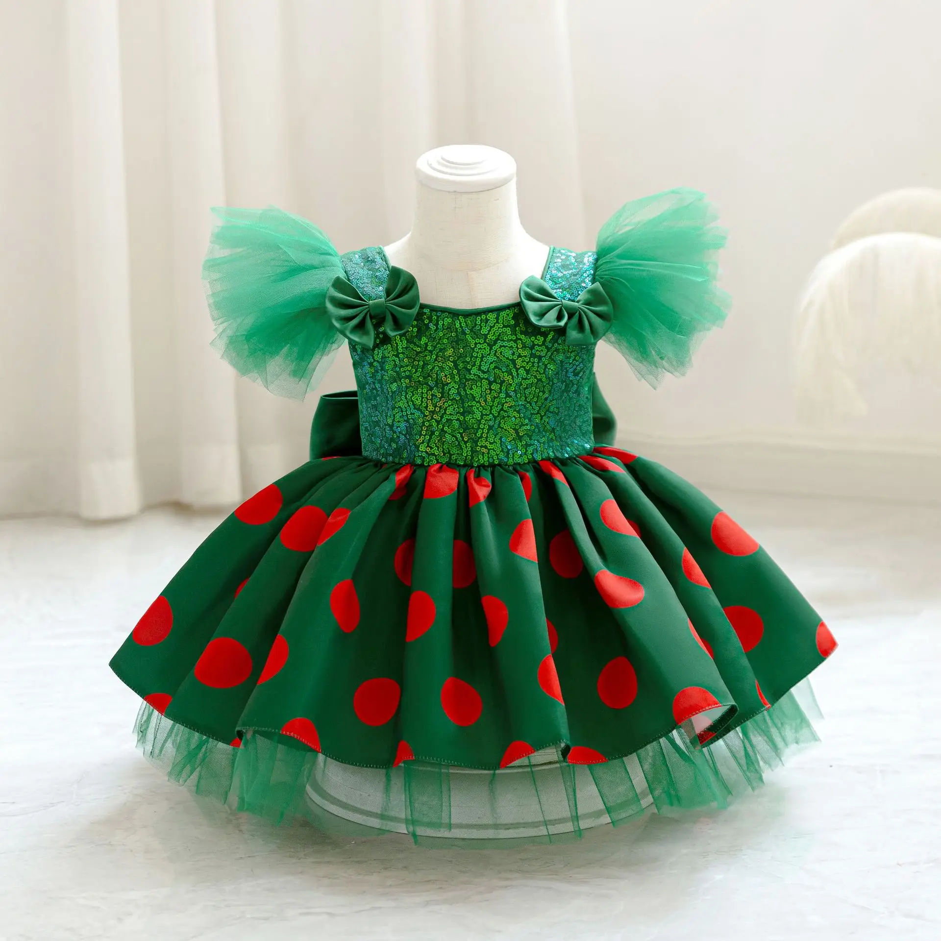 HETISO Polka Dots Baby Party Dress Girls First Birthday Princess Ball Gown Sequined Kids Elegant Casual Prom Vestidos