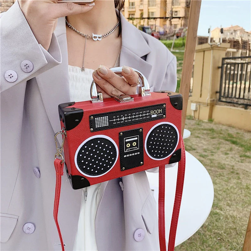 3 Color Vintage Versatile Creative Radio Unisex Satchel Metal Punk Shoulder Bag Nostalgia Small Square Bag for women men grils