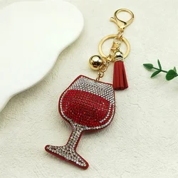 Exquisite Wine Cup Key Ring For Women Men Red Color Tassel Crystal Female Charm Car Bag Keyring Jewelry llavero mujer