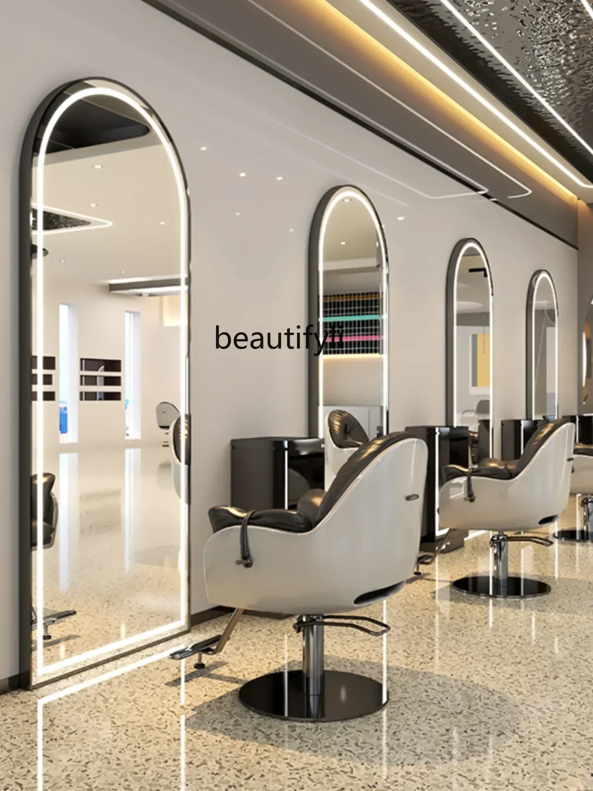 

smt14 ss newBarber Shop Dressing Table Hair Salon Salon Floor Mirror LED Wall-Mounted Simple Hot Dyeing Mirror