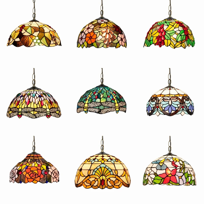 

12 inch Tiffany colored glass lamp, bedside pendant lamp, hotel restaurant bar, table lamp, balcony, hallway, and foyer lamp