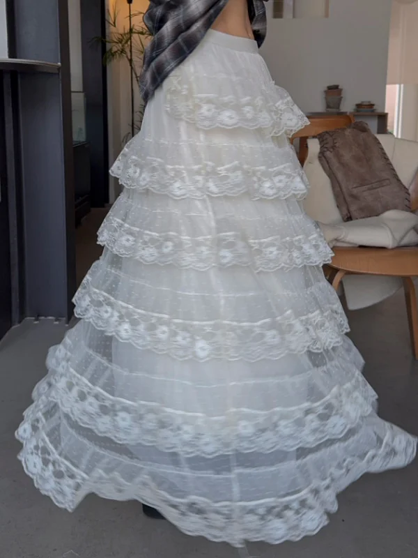 Chic Hohe Taille Spitze Me Kuchen Rock frauen Faionable Elastische Taille Rock Koreanische Sle Gestickte Ci Pendeln