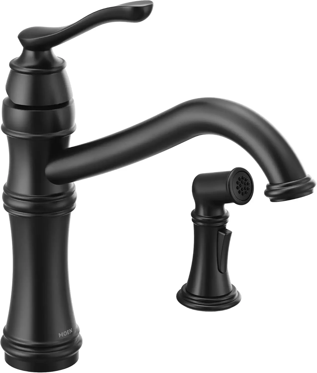 

7245BL Belfield Traditional One Handle High Arc Kitchen Faucet with Side Spray and Optional Deckplate Included, Matte Black
