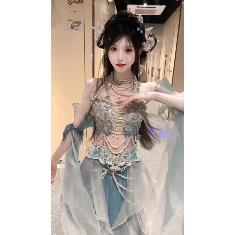 

25COSMermaid Sexy Dress Princess Dress Gradually Embroidered Mythical Embroidery Hanfu Large Sleeves Heavy Industry Fashion